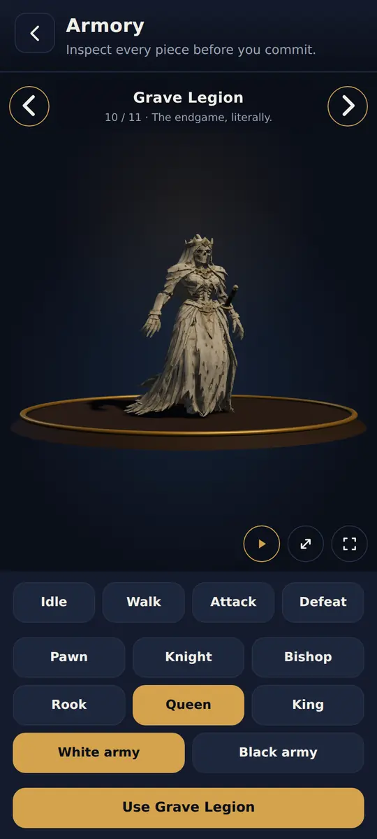 The Armory showing the Grave Legion queen on a pedestal